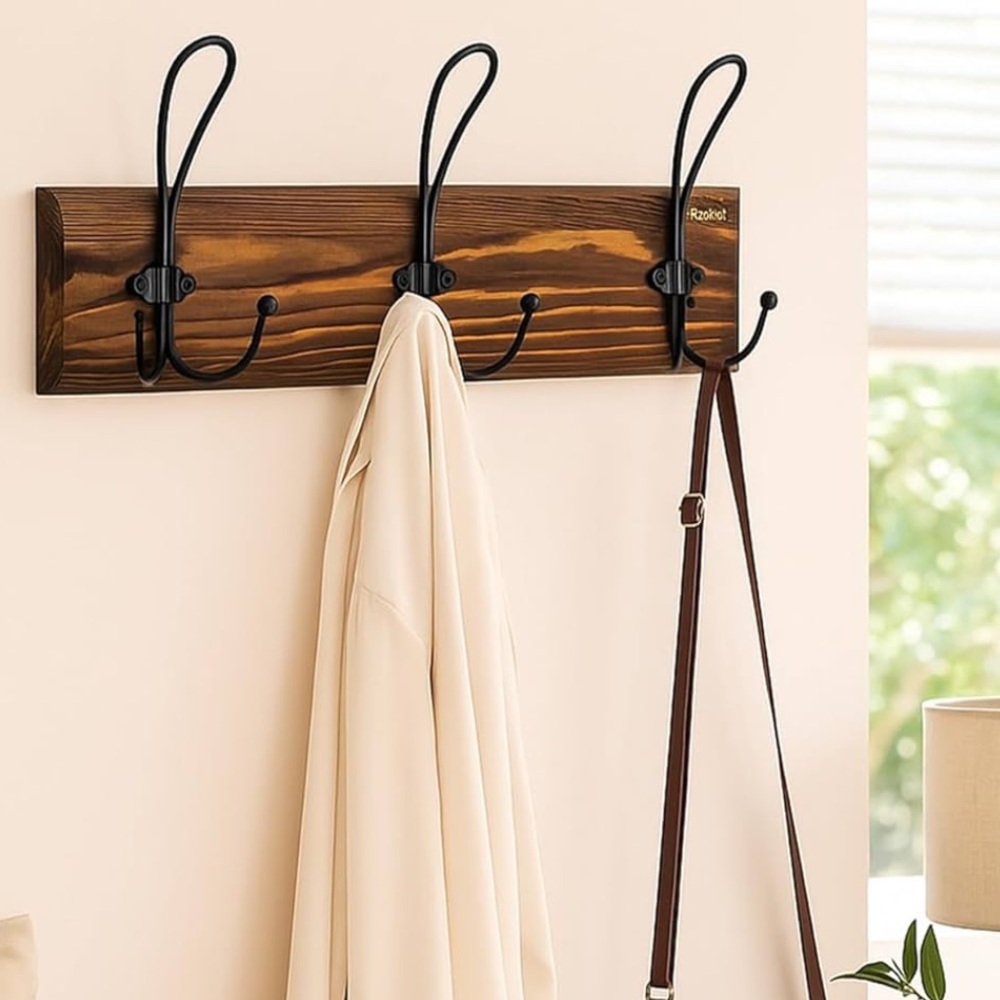 Rustic Wood Wall Coat Rack with Hooks